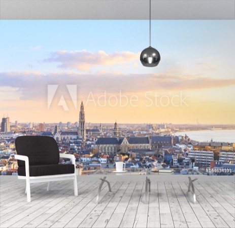 Slika View over Antwerp with cathedral of our lady taken